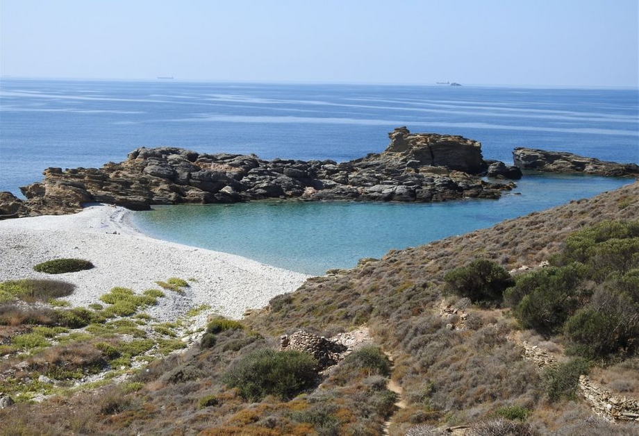 One of the two beaches at Kapi settlement, close to Vatheia.