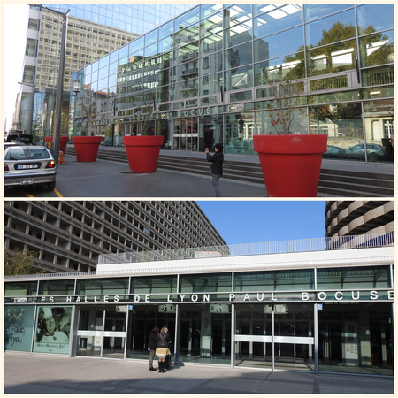 Halles Lyon-Paul Bocuse. Front entrance (top) and back entrance (bottom).