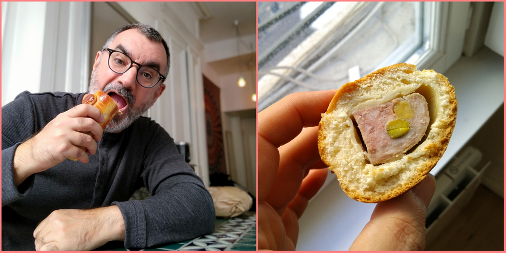 Saucisson Brioché with pistachios.