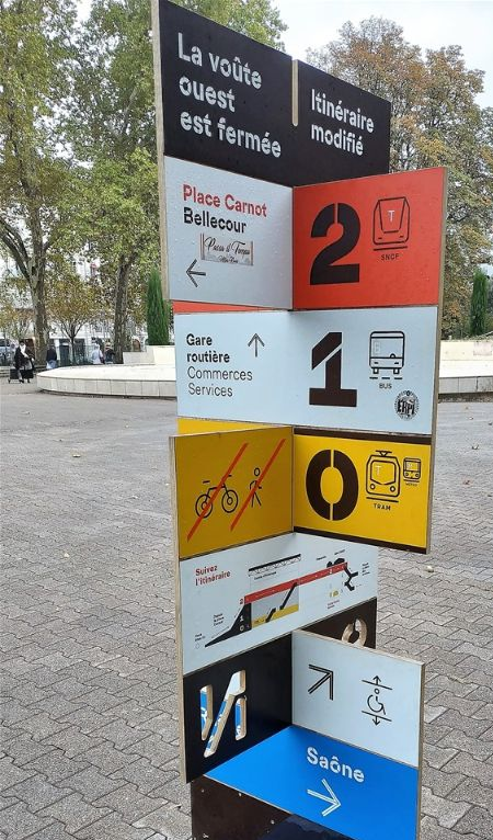 Signboard giving directions in Place Carnot.