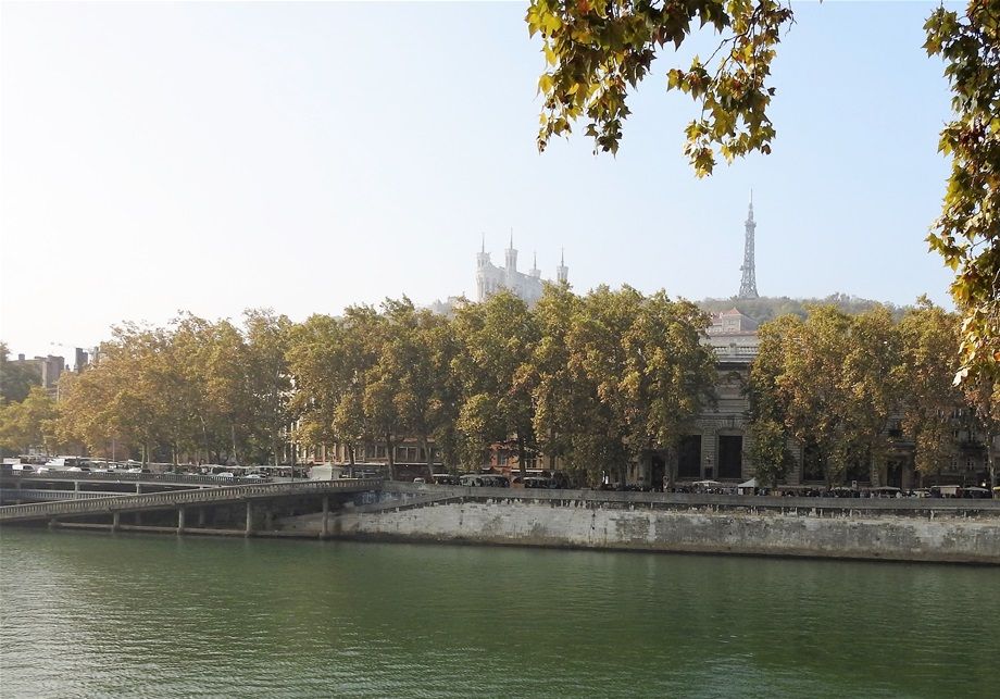 The view of Vieux Lyon from the open book fair on Quai de la Pécherie.