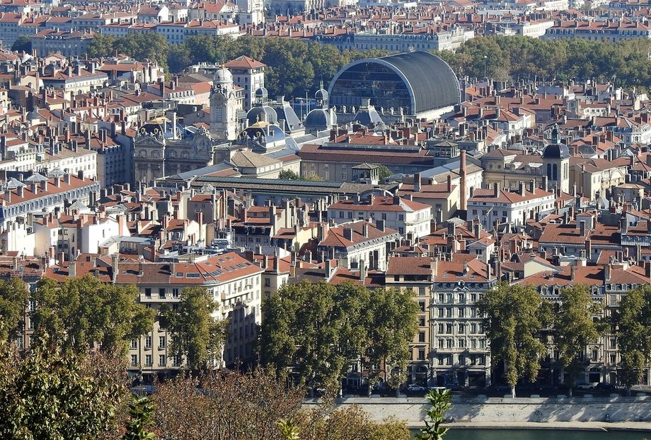 Place des Terreaux, Musée des beaux-arts de Lyon, Le Palais Saint-Pierre and Opéra Nouvel fom above.