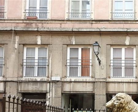 The golden lion statue, symbol of the city, at Place de la Basoche.