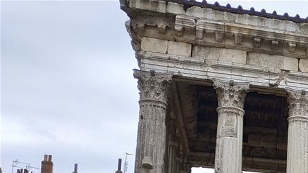 Temple of Augustus and Livia in Vienne. Originally dedicated to Augustus and Roma. Augustus was deified on his death in 14 AD and his widow Livia was deified in 42 AD by Claudius.