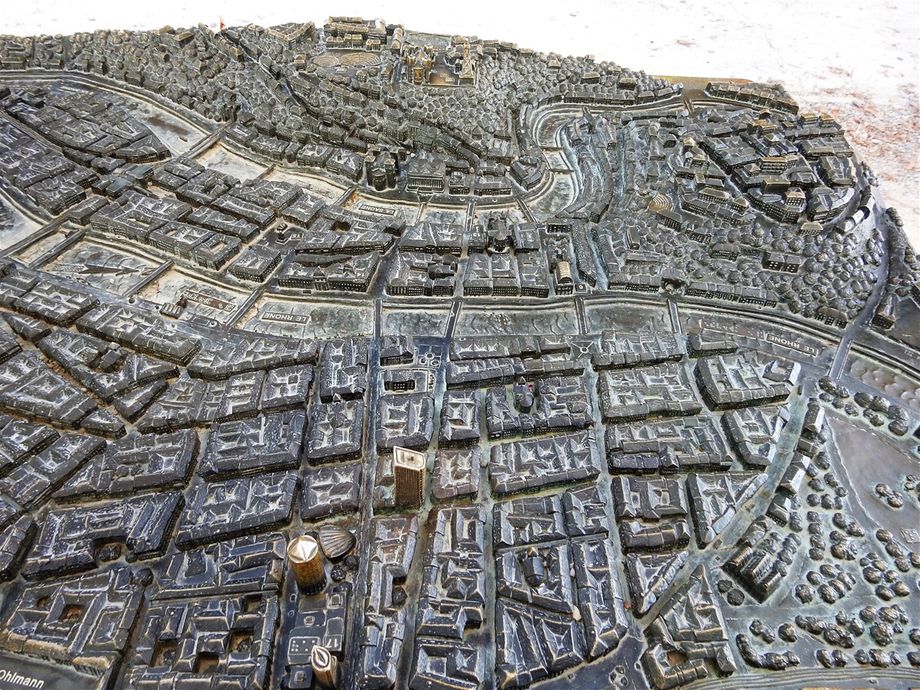 A model of Modern Lyon placed at the grounds outside Basilique Notre Dame de Fourvière. Fourvière Hill is at the middle top of the picture. This is where everything began.