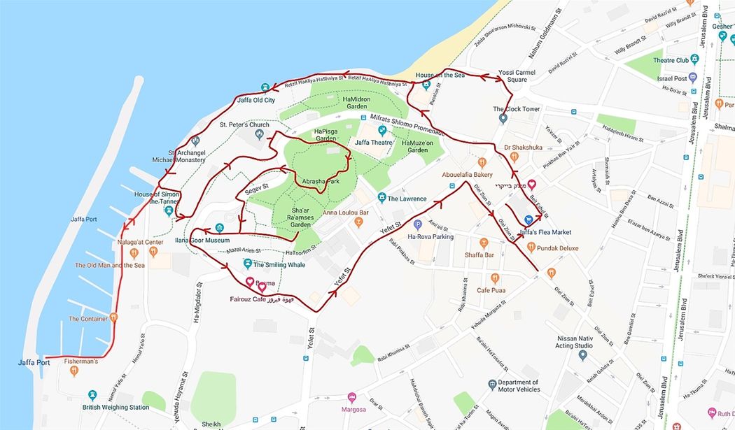 A walk around Old Jaffa (red line).