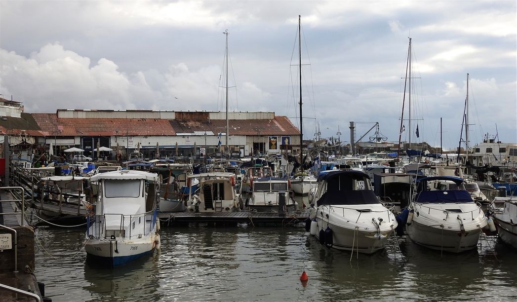 The old Jaffa Harbor and the warehouses, which have been transformed into bars and restaurants.