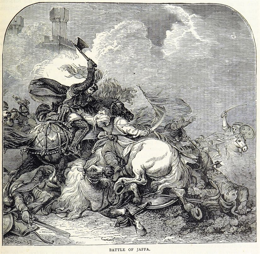 A Victorian illustration of Richard I at the Battle of Jaffa, 1192.