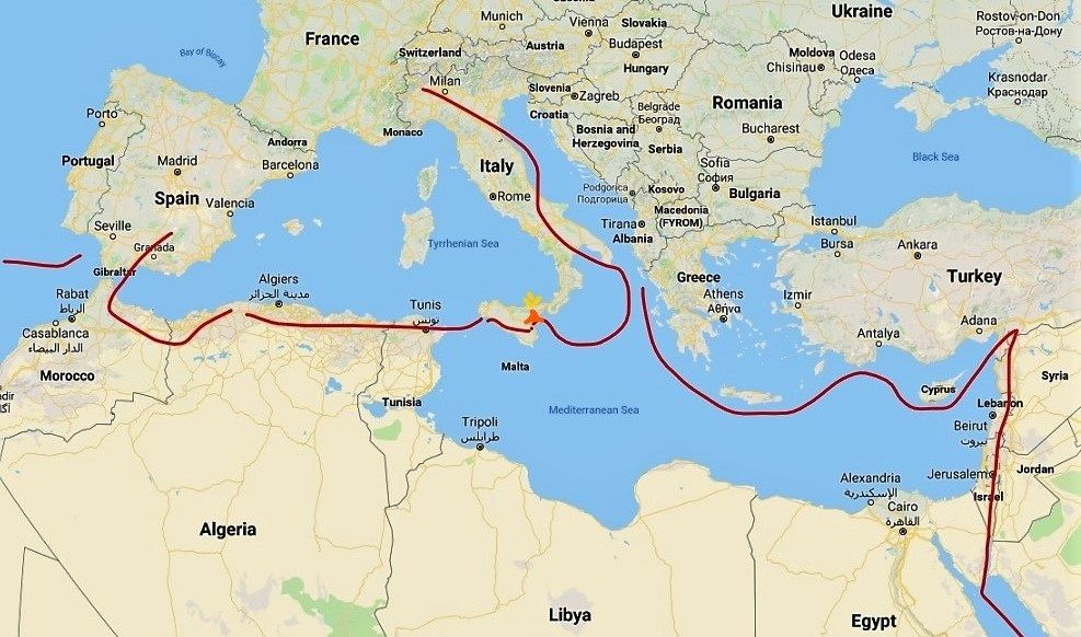 The african tectonic plate collides with the european across the mediterranean Sea. Etna is a result of this gigantic friction.