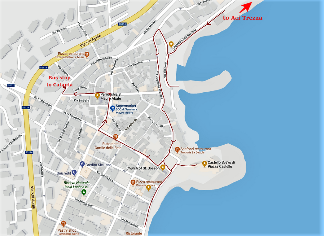 The proposed walk in Azi Castello (red line).