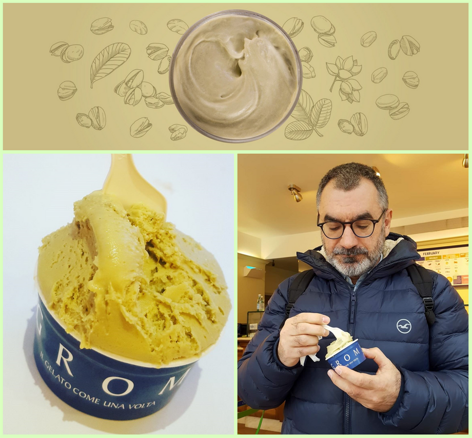 Grom pistacchio gelato...my favorite.  Me enjoying some Grom pistacchio ice cream.  NYC Feb.2018