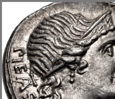 Roman coins depicting Pii Fratres. 108-107 BC (top) & 42-40 BC (bottom).
