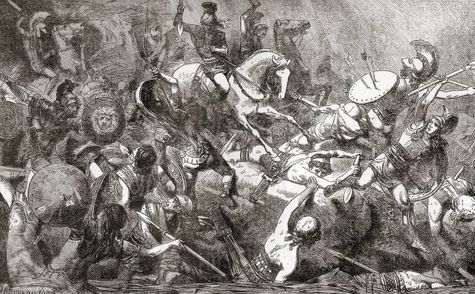 The destruction of the Athenian army in Sicily during the Sicilian Expedition, an Athenian military expedition to Sicily, which took place during the Peloponnesian War. (Picture from Ward and Lock's Illustrated History of the World, published c.1882).
