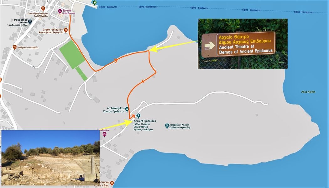 The Little Theater of Epidavros located on the map.