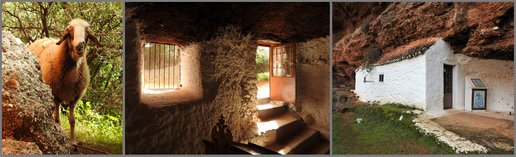 The fauna of the cave! The interior of the Transfiguration chapel. The exterior of the Agios Georgios chapel.