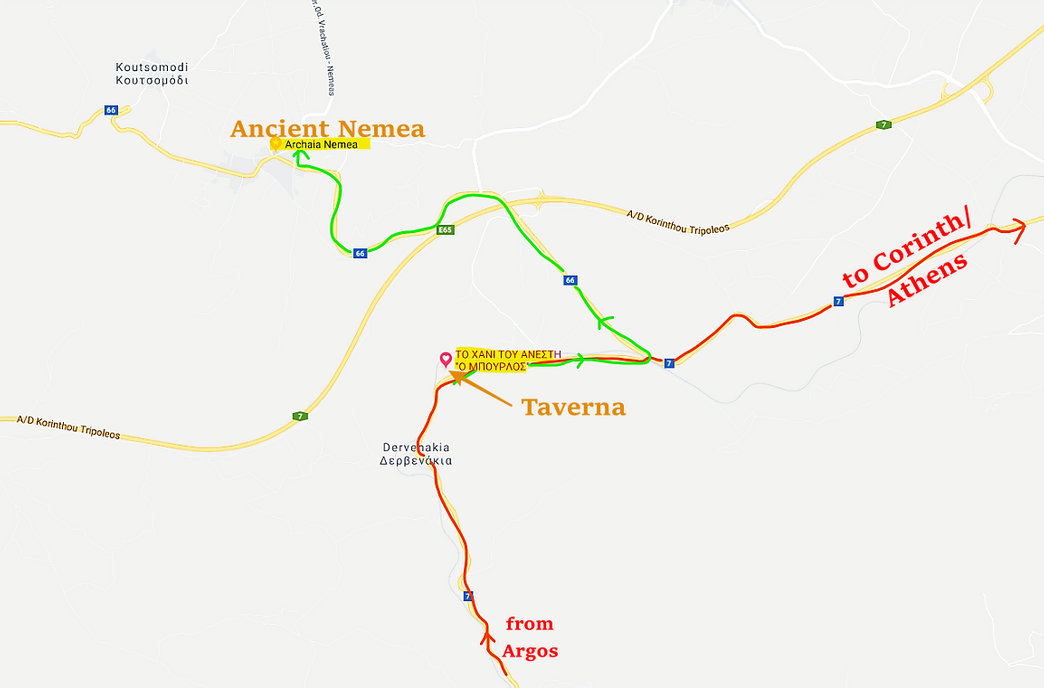 Dervenakia village and the location of the 
