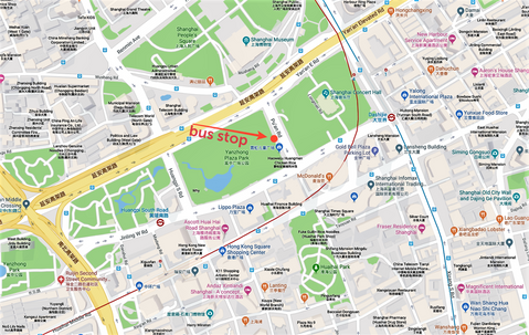 The stop for the bus from Shanghai to Zhujiajiao (red dot).