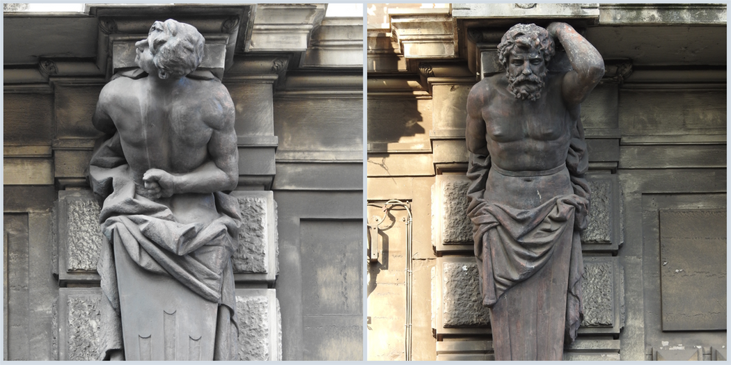 Decorative details on Palazzo Monaco facade.