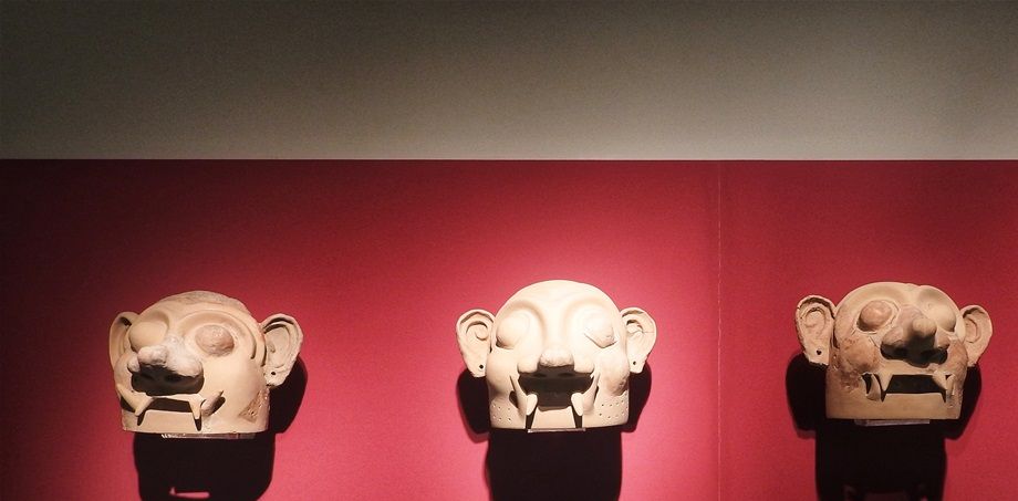 Unusual ritual masks made of clay.