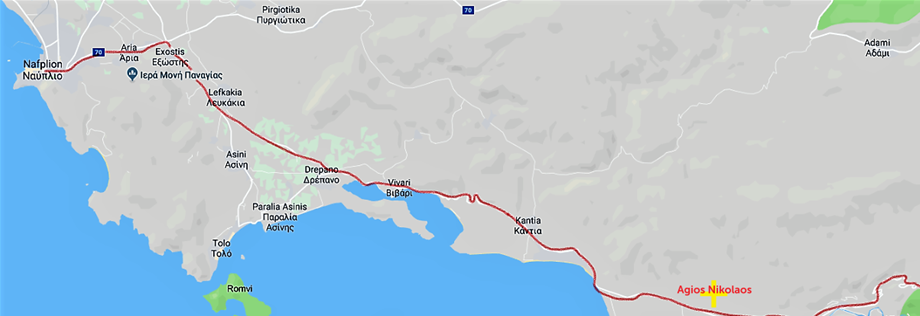 From Nafplion to Monastery of Agios Dimitrios Avgou in a car.