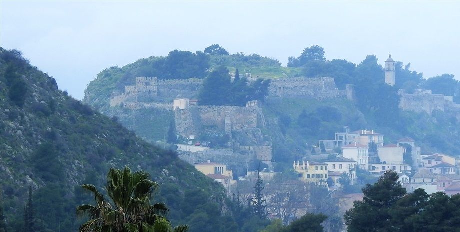 View from Agioi Pantes church towards Akronafplia fortress.