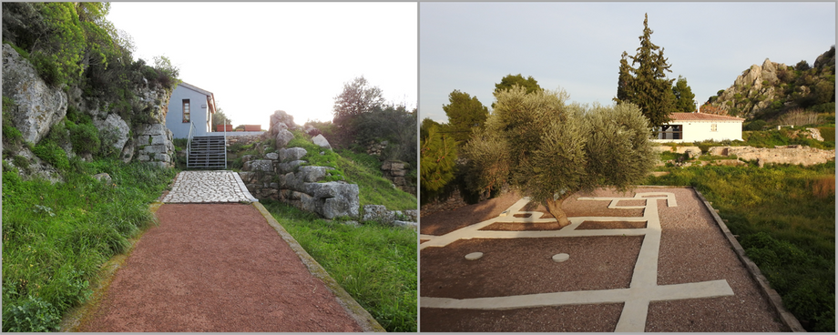 The reconstructed eastern ancient gate is today the entrance to the site (left).  The footprint of 
