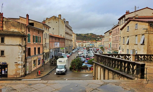 The view from the west facade of the cathedral towards the Rhone river.