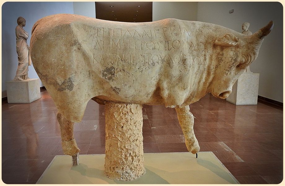 Marble bull, an offering made by to Rigilla, wife of Herodes Atticus, according to an inscription. (2nd c. AD)