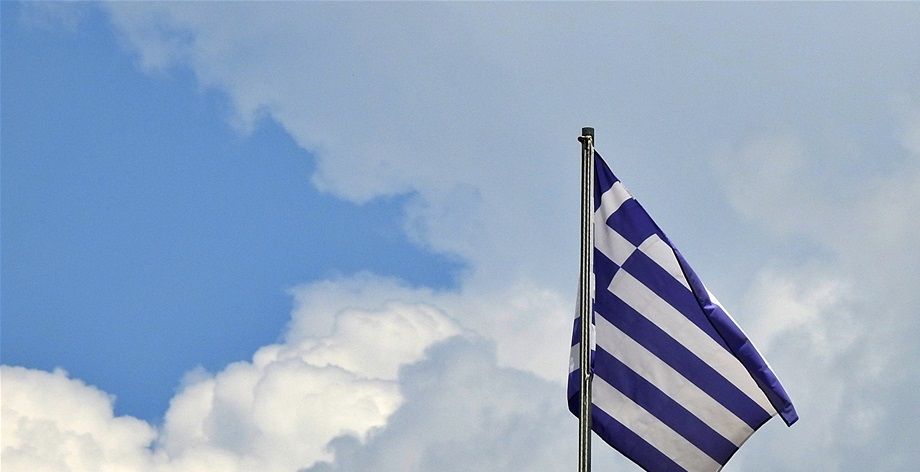 The Greek flag.