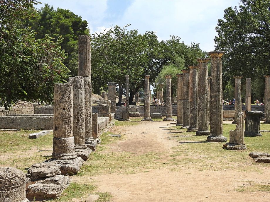 The palaestra is an edifice in Olympia, Greece, part of the gymnasium that was devoted to the training of wrestlers and other athletes. It is a 66 meters by 66 meters building to the end of the 3rd or beginning of the 2nd century BC.