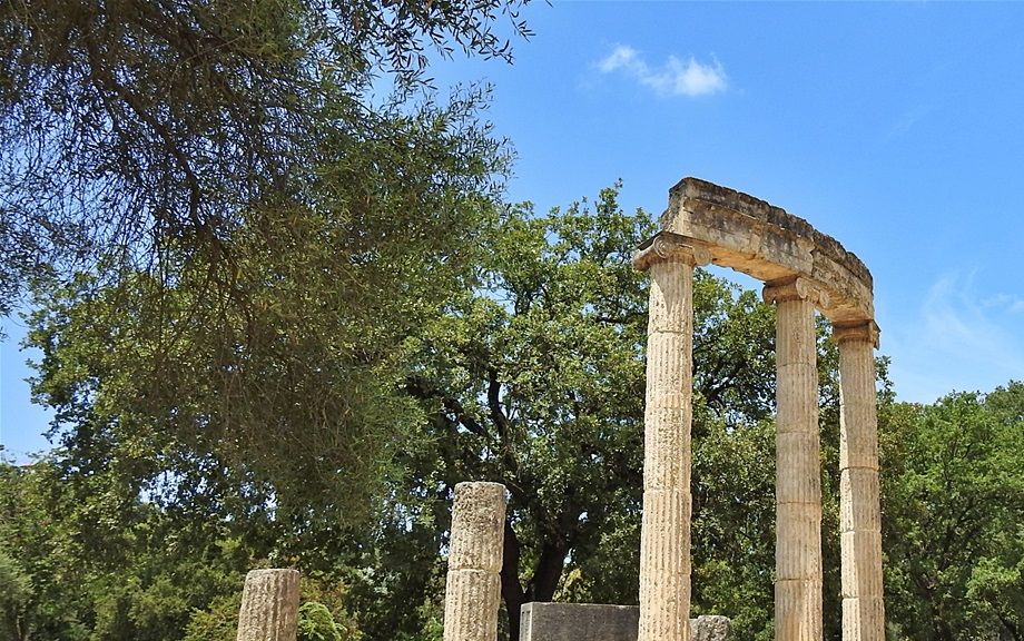 The Philippeion in Olympia was an Ionic circular memorial in limestone and marble, a tholos, which contained chryselephantine (ivory and gold) statues of Philip's family; himself, Alexander the Great, Olympias, Amyntas III and Eurydice I. It was made by the Athenian sculptor Leochares in celebration of Philip's victory at the battle of Chaeronea (338 BC). It was the only structure dedicated to a human.