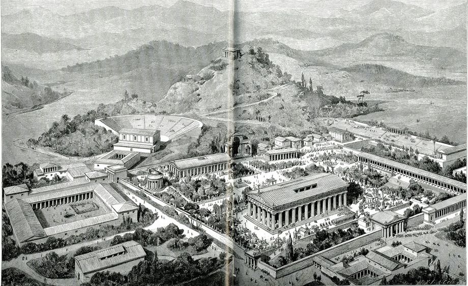 Representation of Olympia as it was in antiquity (19th century).