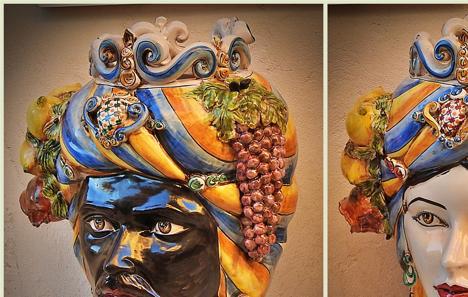 Teste di Moro: the black man and the girl (Maiolica pottery).