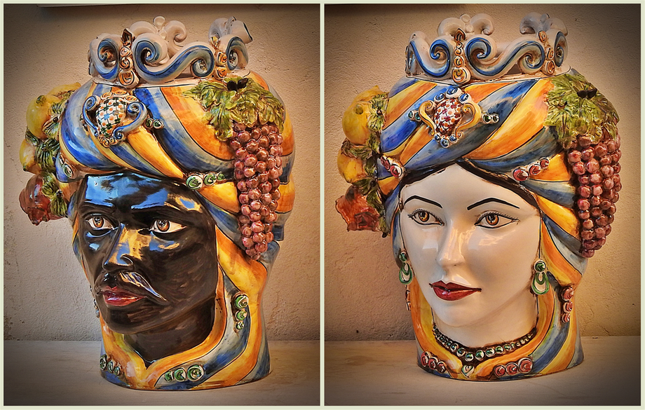 Teste di Moro: the black man and the girl (Maiolica pottery).
