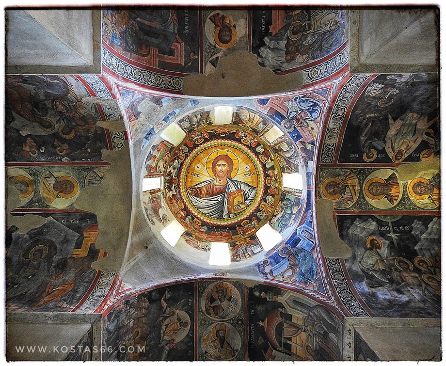 The dome of the nave. Jesus Pantokrator is the central fresco theme.