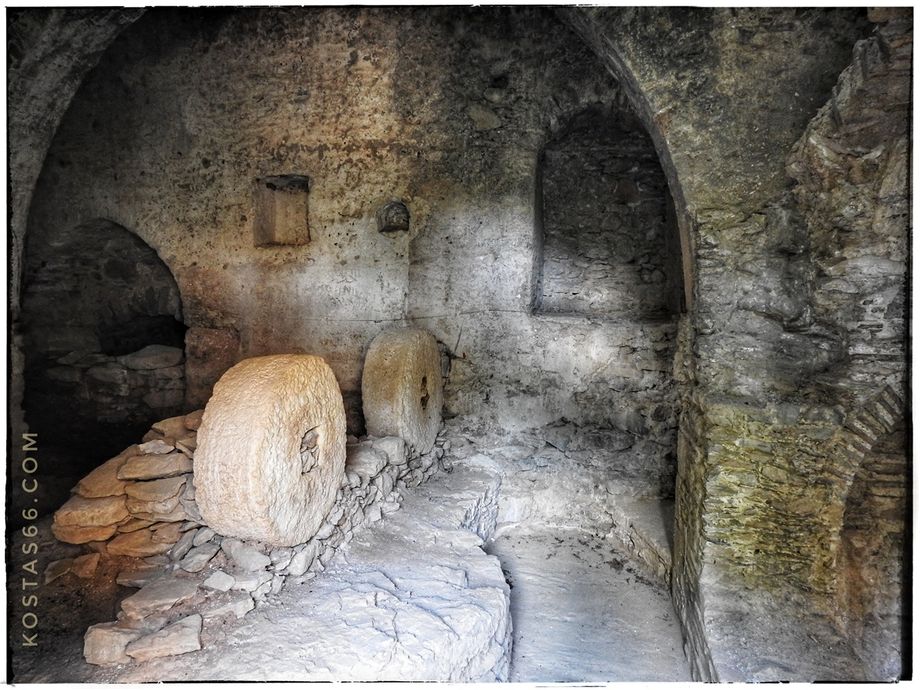 Inside the baths building.