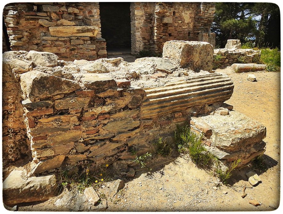Basilica ruins incorporating ancient Greek temple parts.