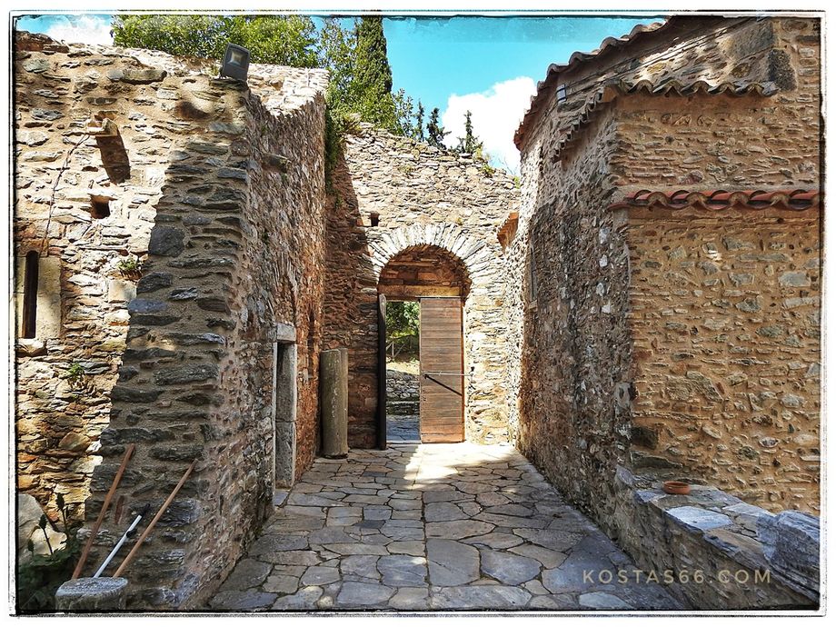 The entrance to the monastery seen from inside. The little door on the left is the ticket room.