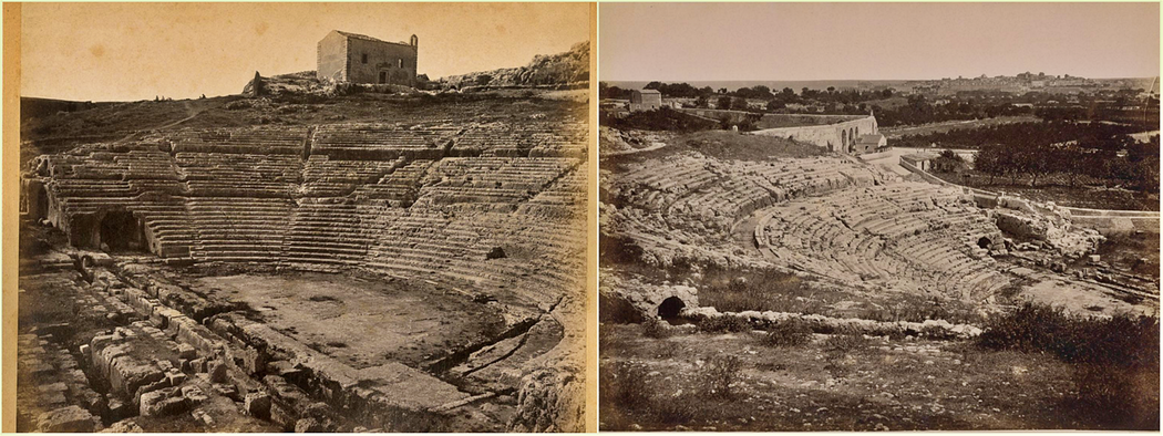 Teatro Greco by Giorgio Sommer (circa 1880). Part of the Galermi aqueduct can be seen on the right.