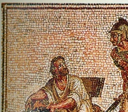 Archimedes before his death with the Roman soldier (Roman mosaic from the 2nd century).