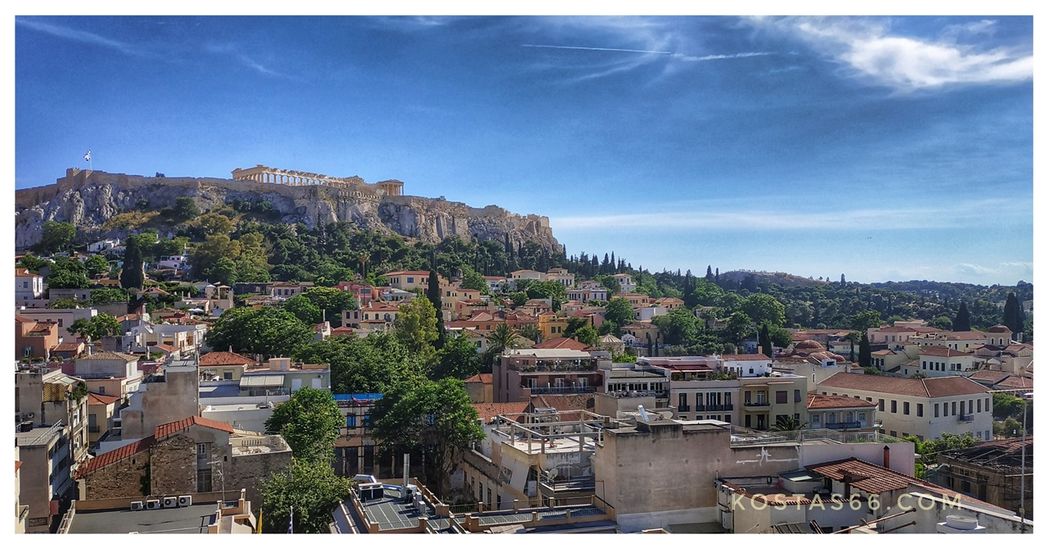 Acropolis North Slope. The photograph has been taken from one of the numerous rooftop bars in the Plaka-Monastiraki-Thiseion area.