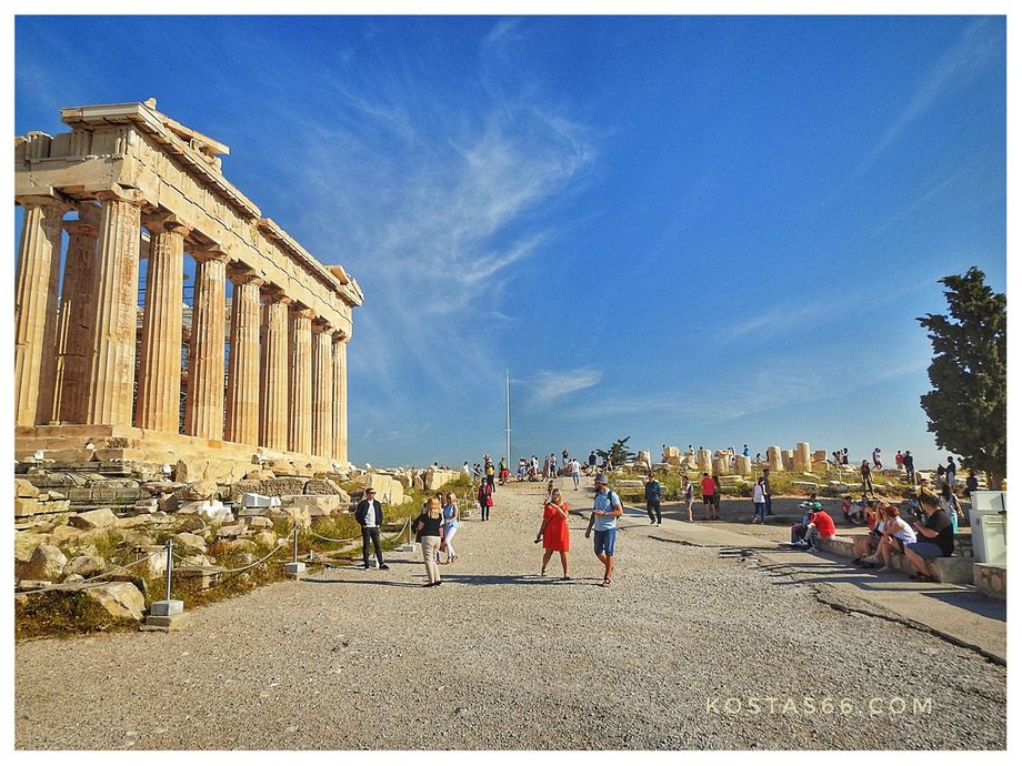 The east side of the Parthenon. The ruins on the right side of the picture belong to the 