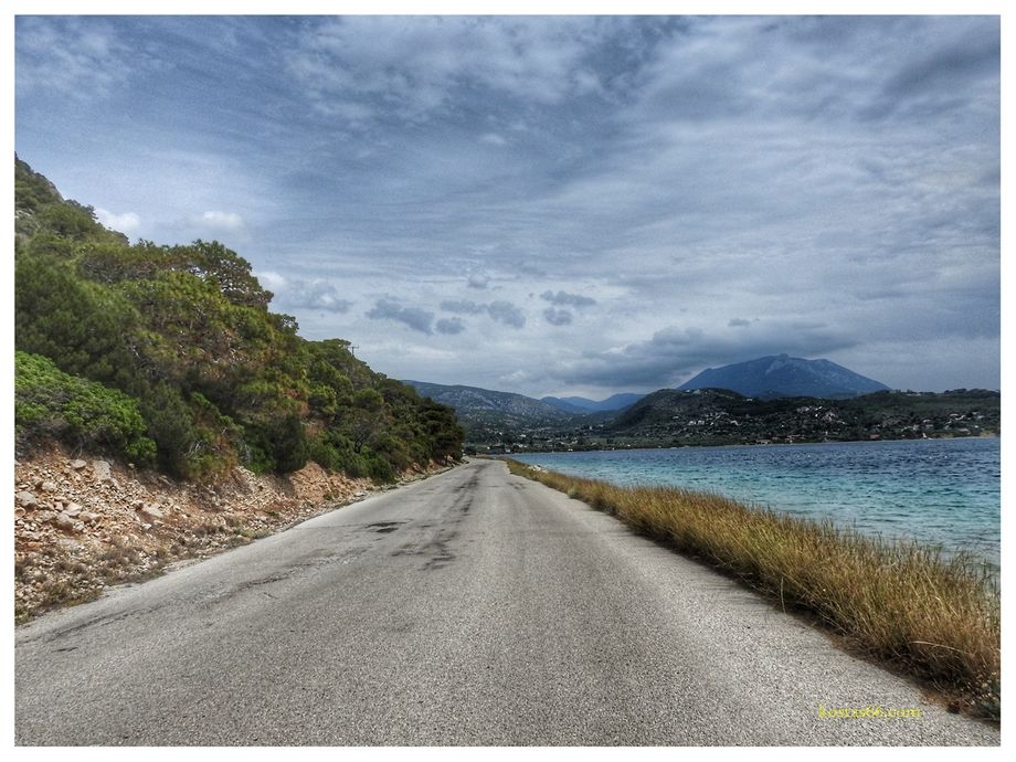 Vouliagmeni Lake. The road on the east shore.
