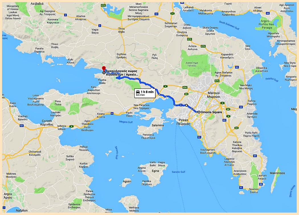 Aigosthena is located on the Corinth Gulf, 62km west of Athens.