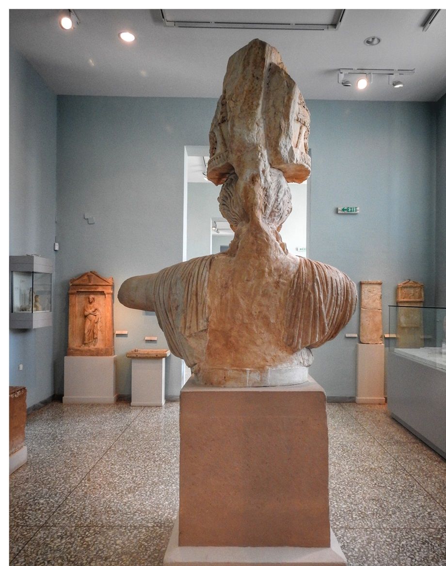 The back upper part of one of the caryatids that flanked the Lesser Propylaea of the sanctuary of Demeter and Kore at Eleusis.