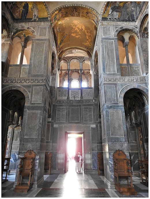 The main entrance of the katholikon seen from its nave (the main room).
