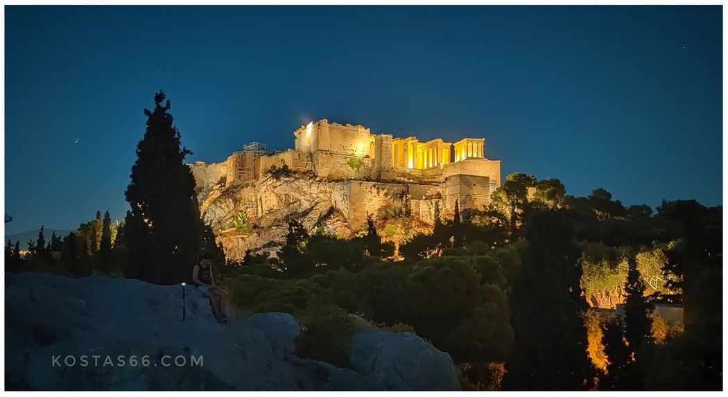 Propylaia in the night. Photo taken from Aeropagus Hill.