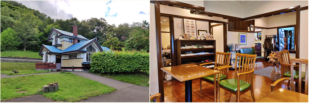 The store that sells fishing equipment and clothes. It is a housed in a Sapporo listed historic building at the foothills of Mount Moiwa and functions also as a cafe.