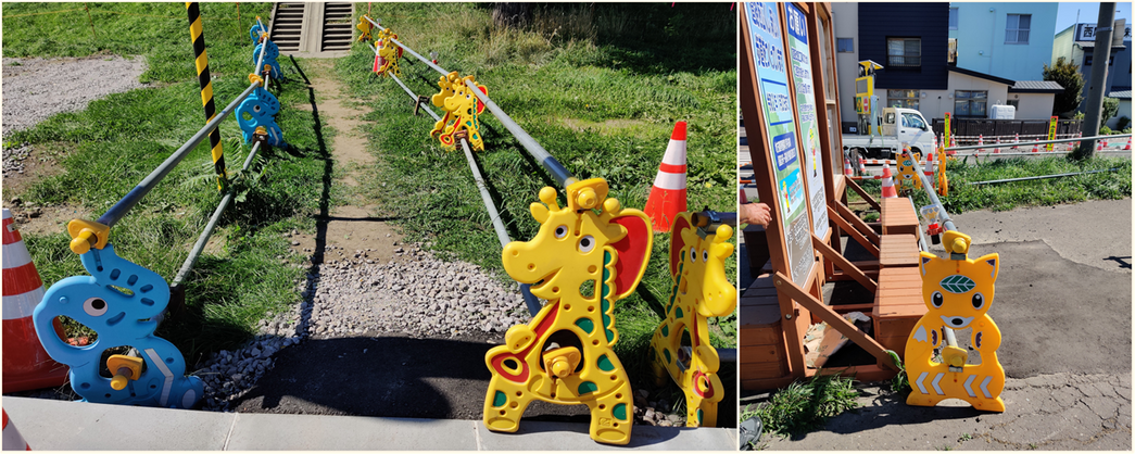 Temporary guard rails in construction sights have the form of little, cute animals (!)