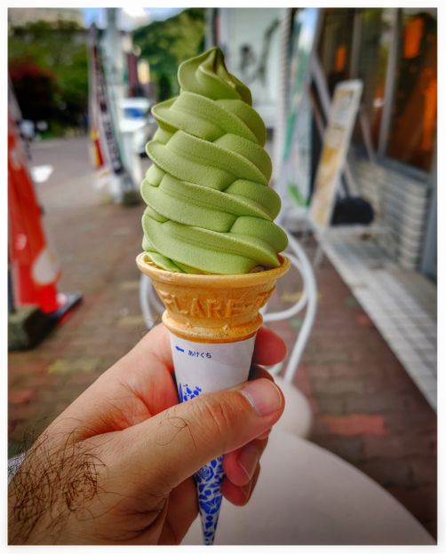 Matcha flavor soft cream.